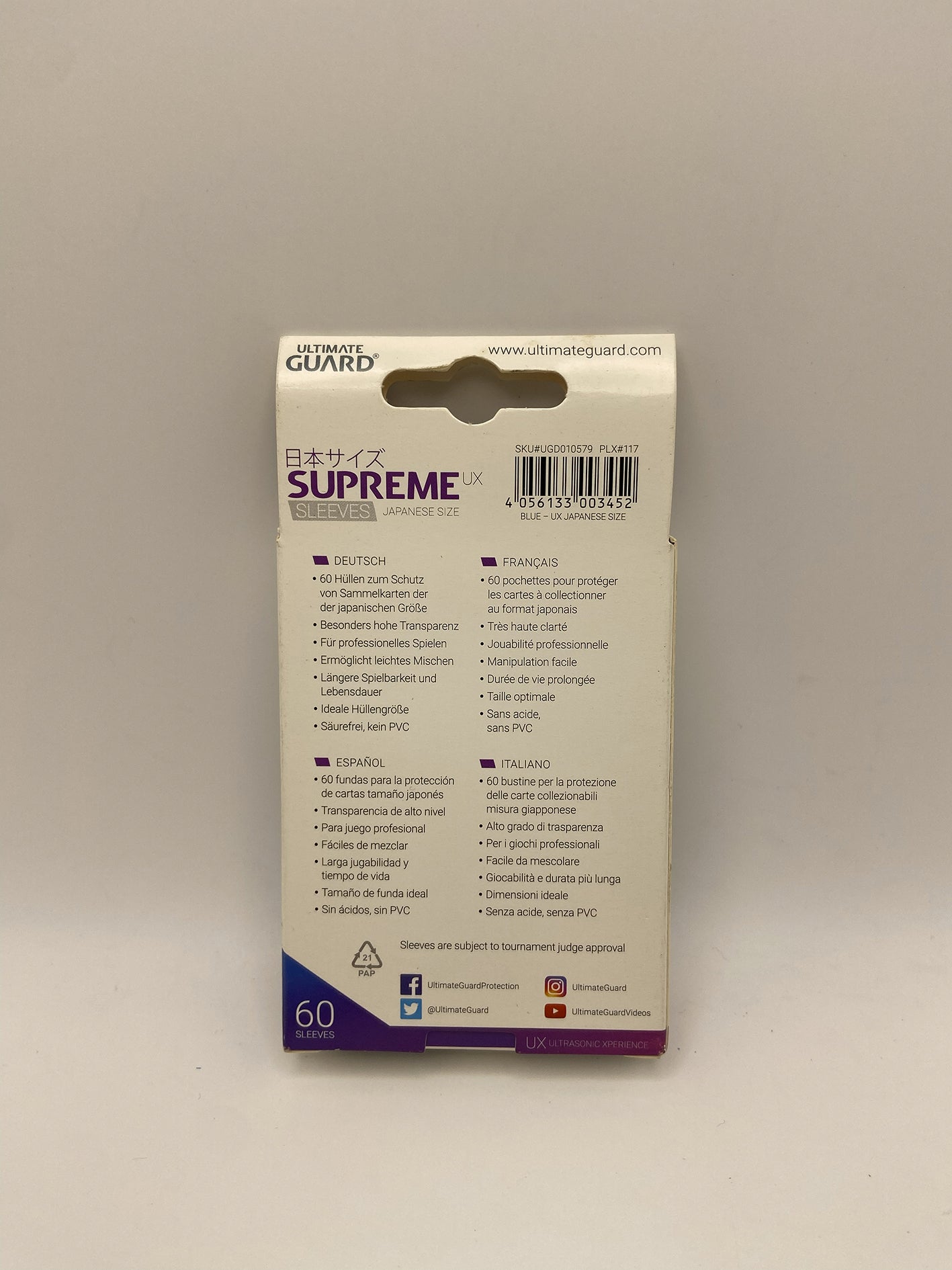 Ultimate Guard Supreme UX Sleeves taglia giapponese blu 60 Premium Protection