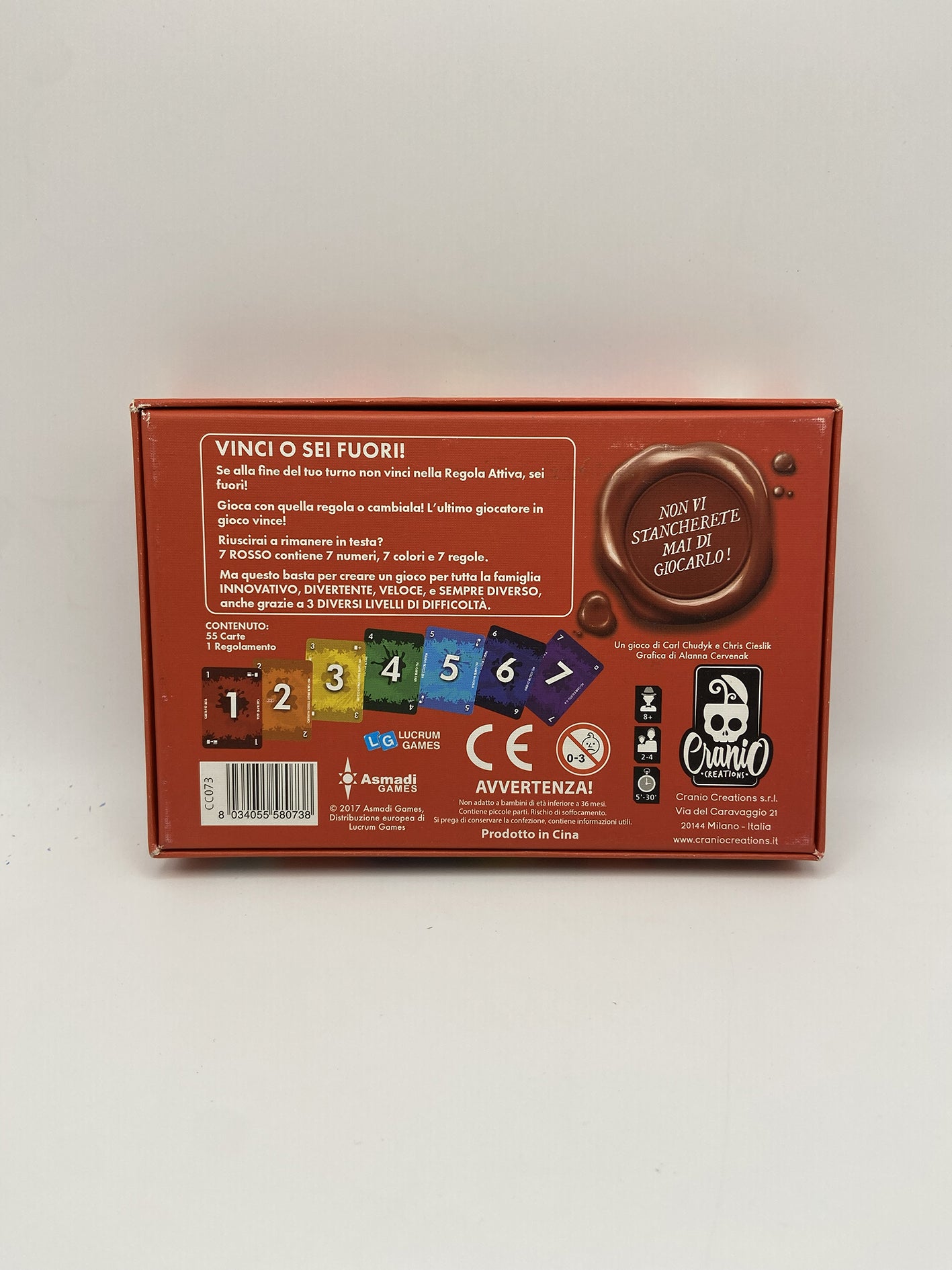 7 Rosso Vinci o sei fuori! Gioco da tavolo Carte Cranio Creations Usato