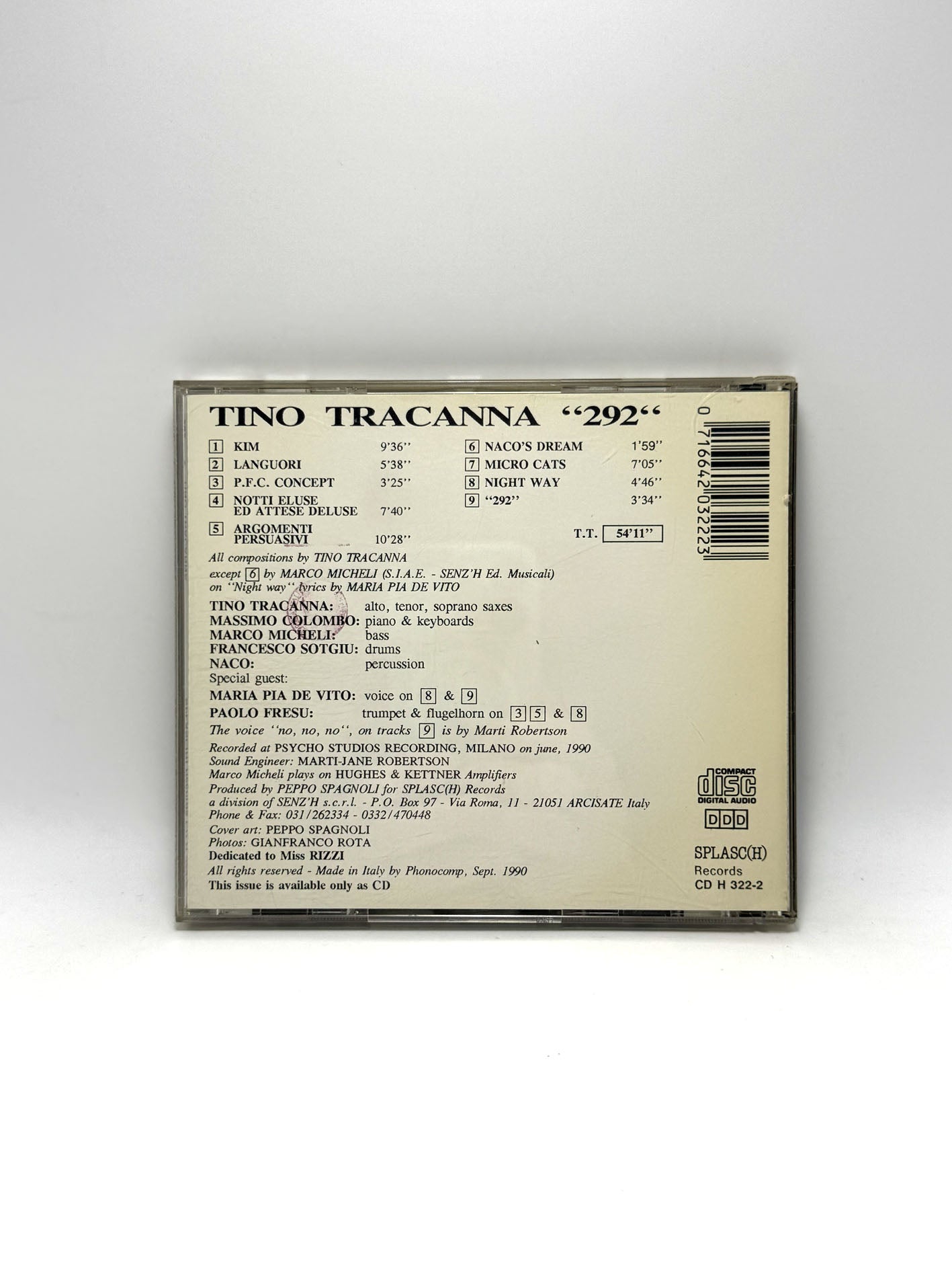 Tino Tracanna "292" CD 1990 Raro