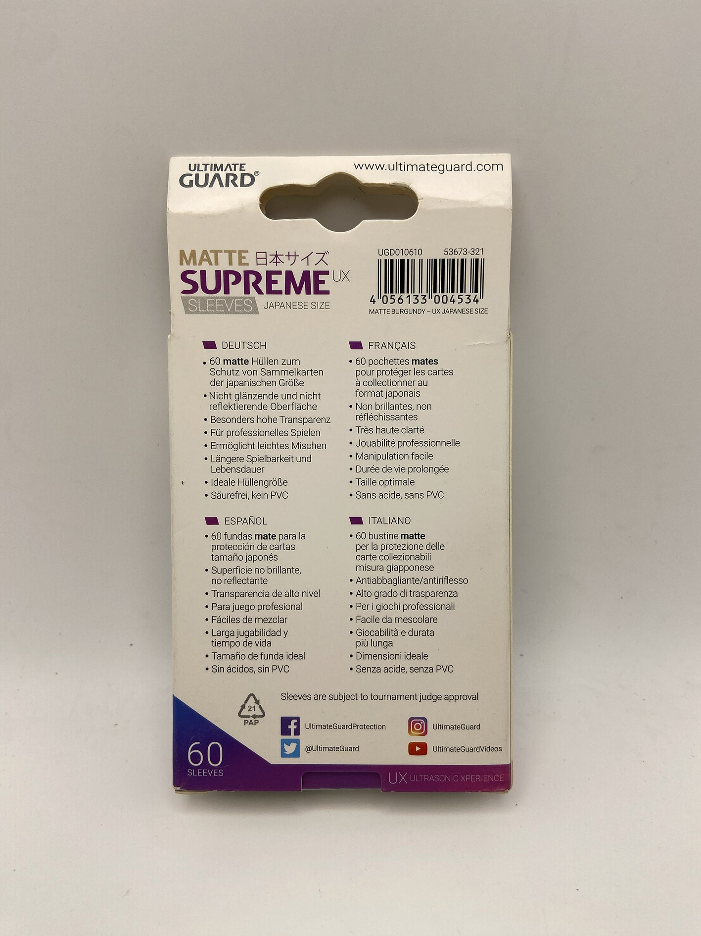 Supreme UX Sleeves JAP Matte Burgundy Bustine protettive 60 pz Ultimate Guard