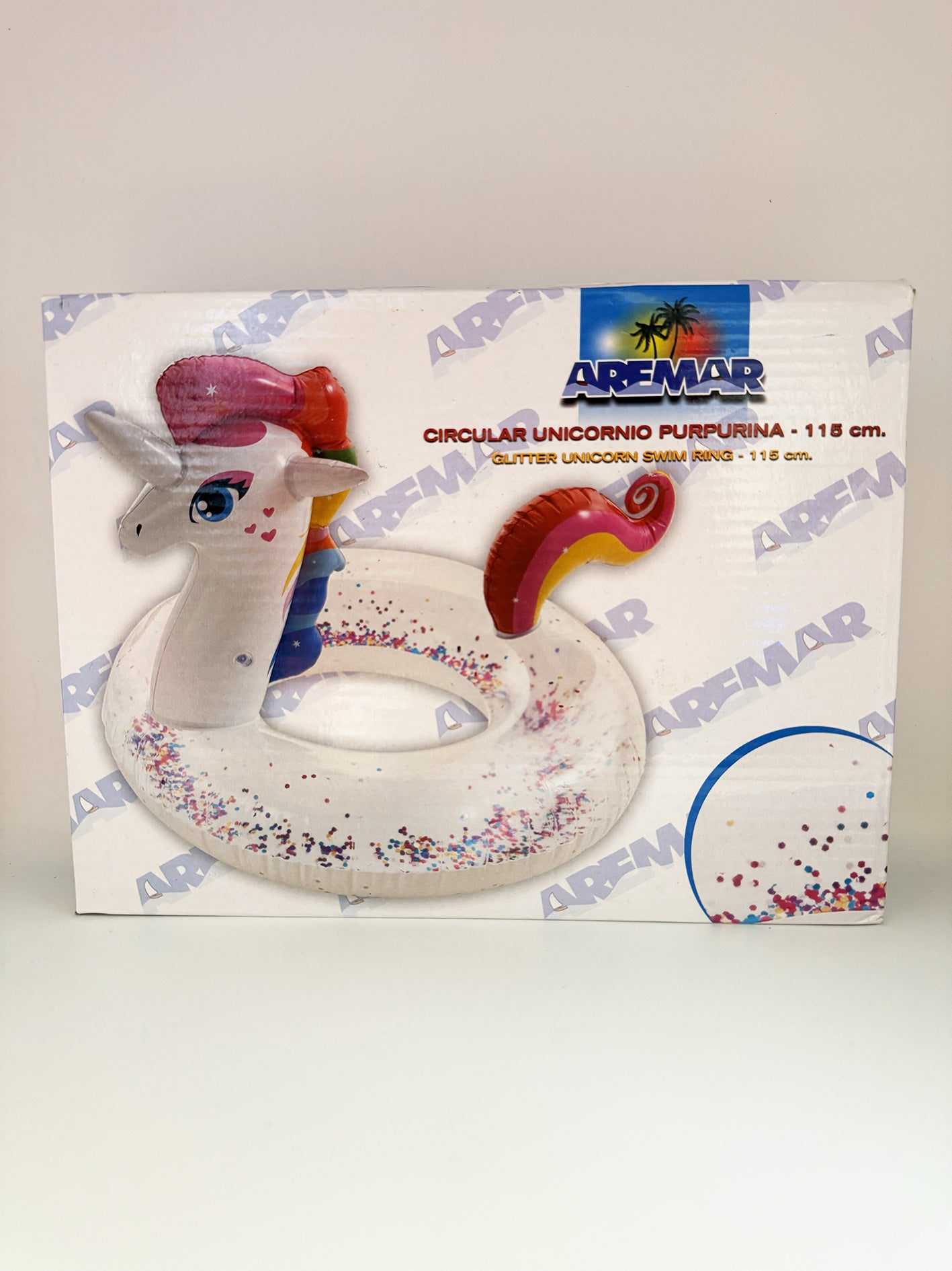 Galleggiante gonfiabile Aremar salvagente a forma di unicorno con glitter swim ring 115 cm