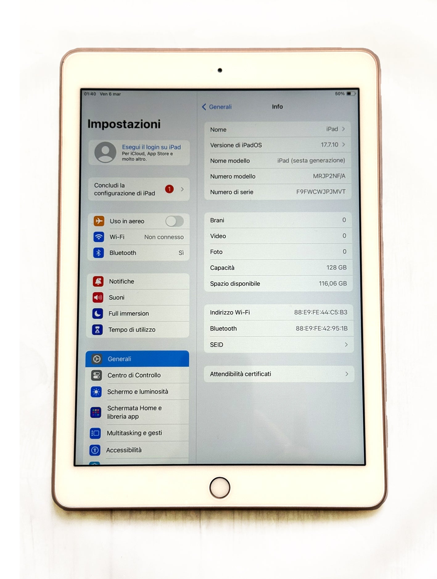 iPad 9.7" A1893 Apple 6° Generazione 6th generation 2018 Wi Fi 128 GB Rose Gold scatola originale