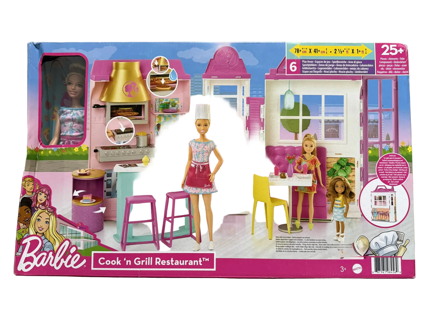 Barbie Cook'n Grill Restaurant Playset con bambola + di 30 accessori e 6 aree di gioco Mattel
