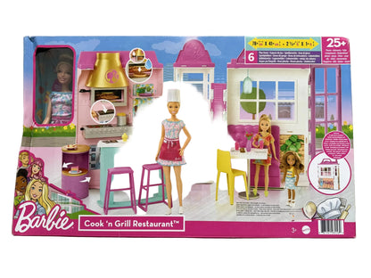 Barbie Cook'n Grill Restaurant Playset con bambola + di 30 accessori e 6 aree di gioco Mattel