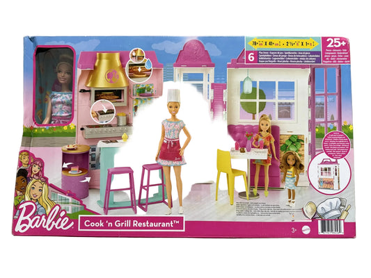 Barbie Cook'n Grill Restaurant Playset con bambola + di 30 accessori e 6 aree di gioco Mattel