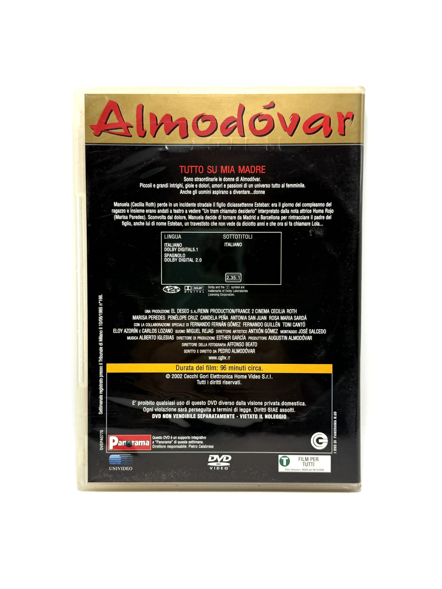 Tutto su mia madre DVD Film Movie Almodovar Panorama