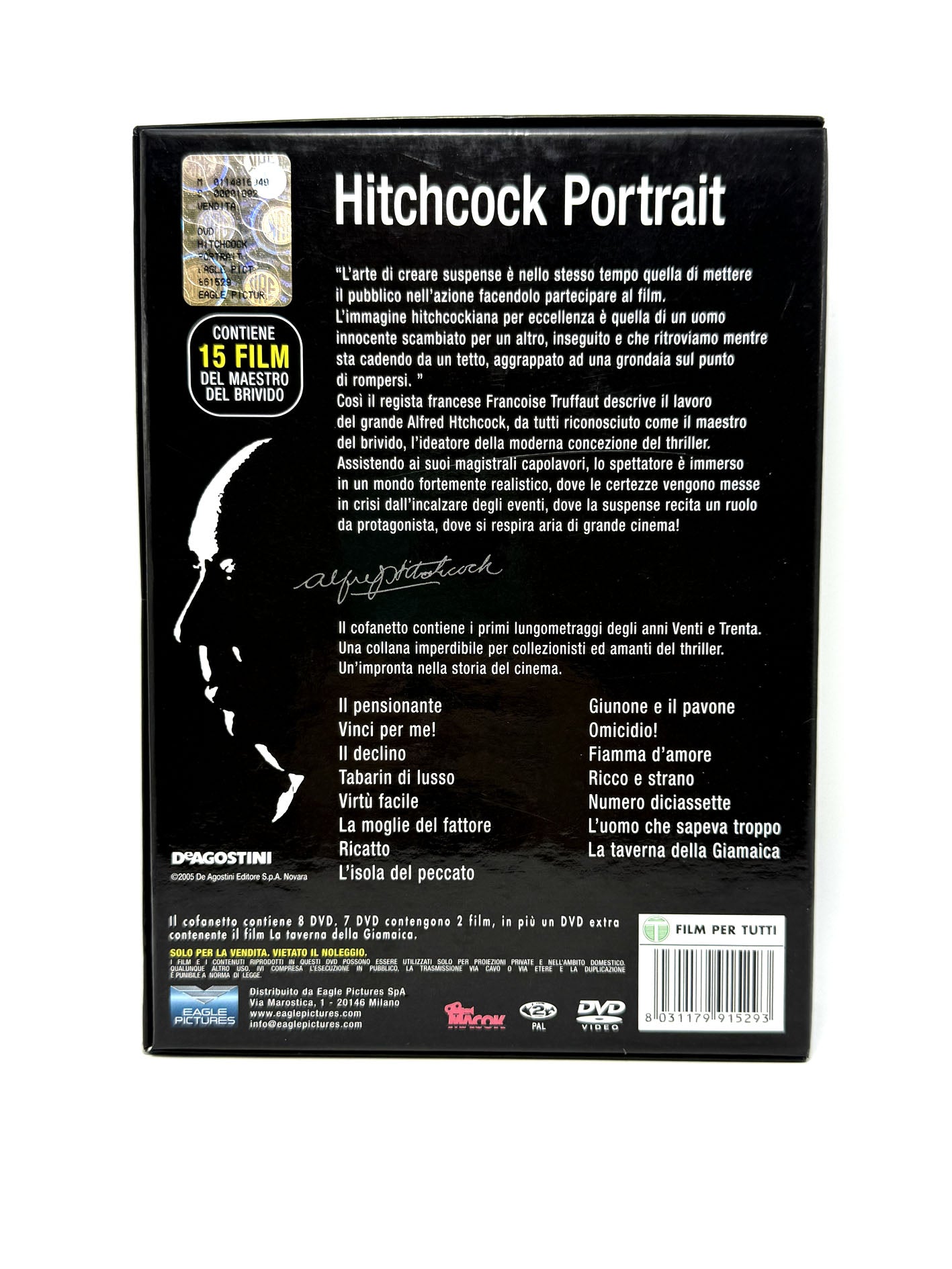 Hitchcock Portrait 8 Dvd Cofanetto 15 Film Movie Thriller Maestro del brivido