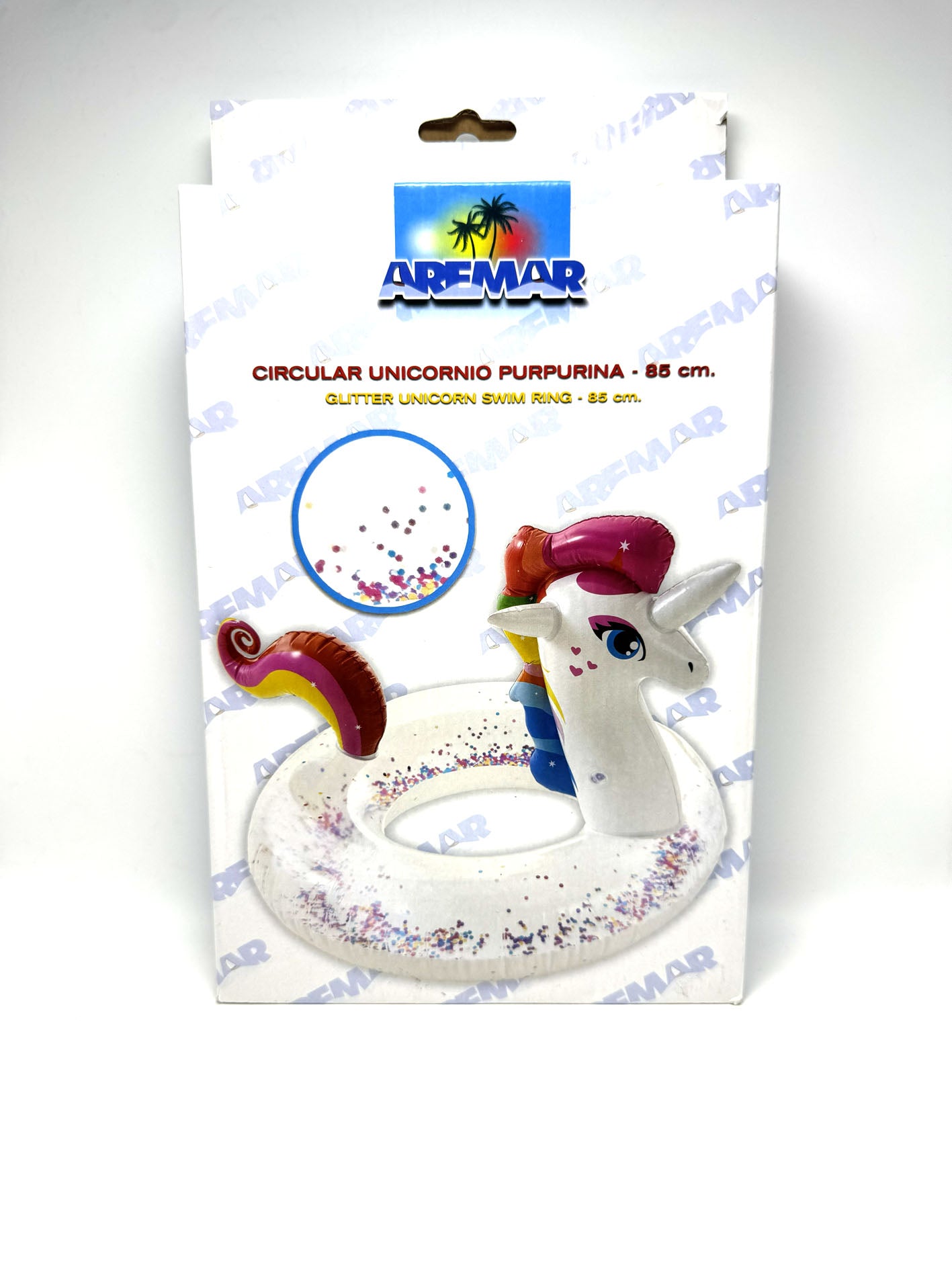 Galleggiante gonfiabile Aremar salvagente a forma di unicorno con glitter swim ring 85 cm