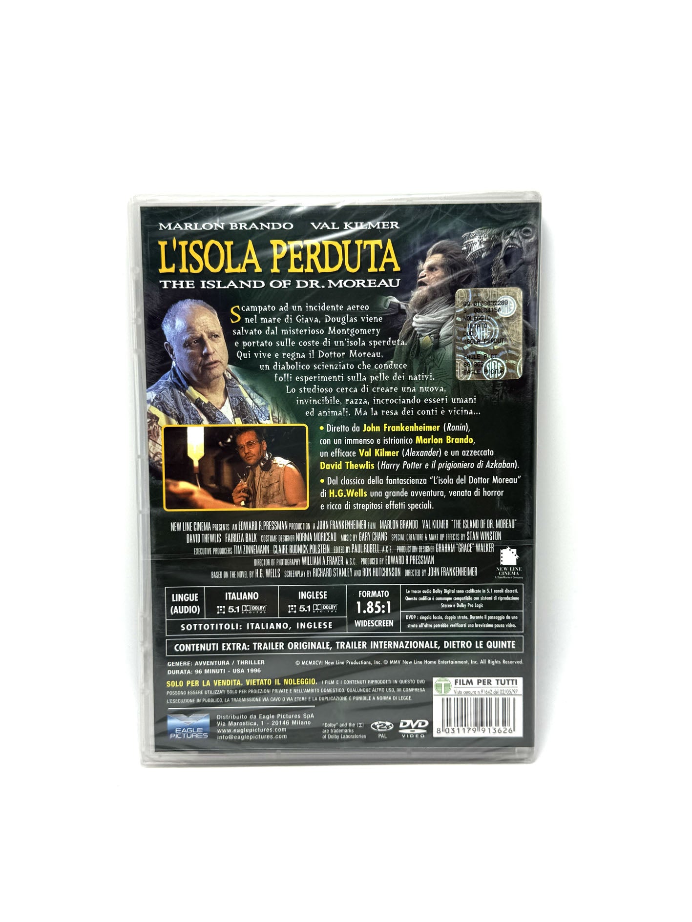 L'isola perduta Val Kilmer Marlon Brando DVD Film Movie Avventura Thriller