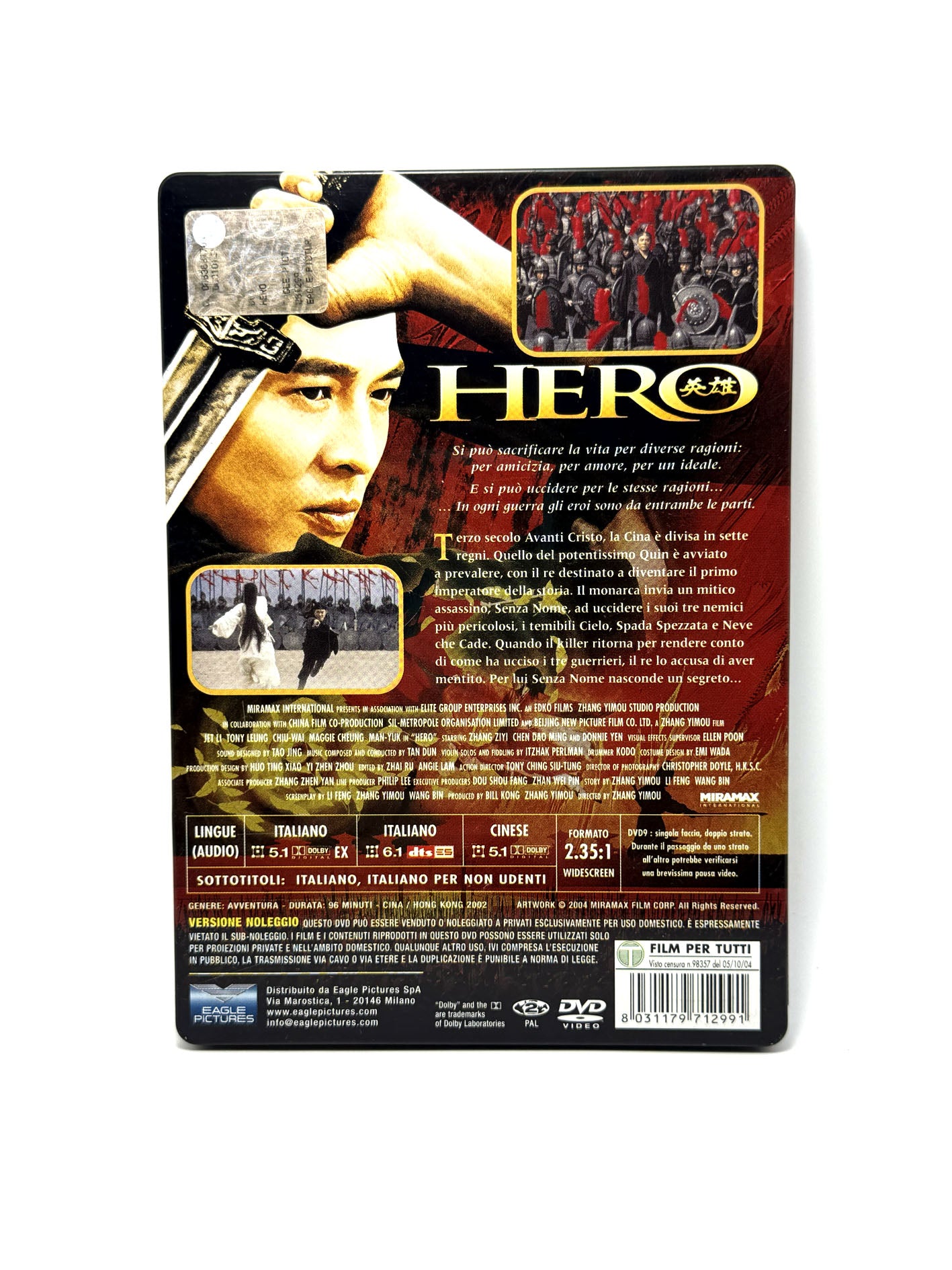 Hero Jet Li DVD Edizione speciale SteelBook Film Movie Azione