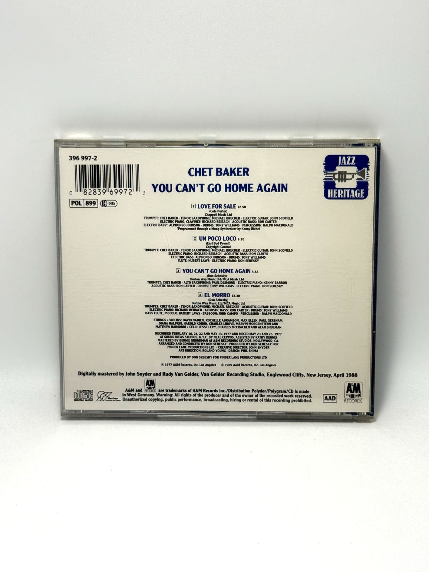 Chet Baker You Can't Go Home Again CD Jazz 1989