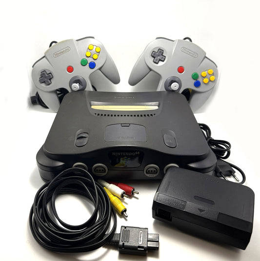 Nintendo 64 N64 Console PAL 2 Controller + Alimentatore nuovo + Cavo Video + Adattatore Scart/RCA