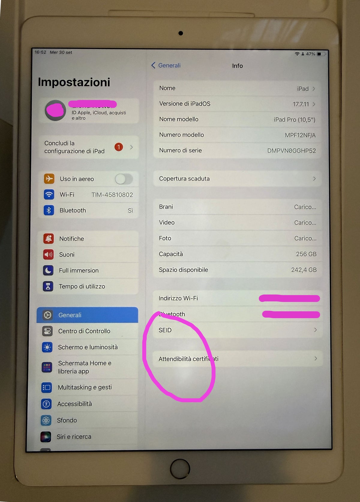 iPad Pro 10.5" 2017 Wi-Fi 256GB - Oro (Gold) + Scatola originale