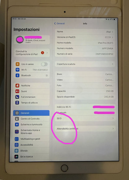 iPad Pro 10.5" 2017 Wi-Fi 256GB - Oro (Gold) + Scatola originale