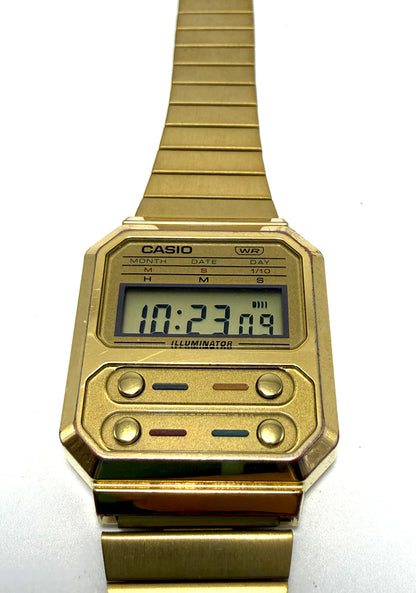 Casio orologio Unisex vintage bracciale in acciaio PVD oro A100WEG-9AEF