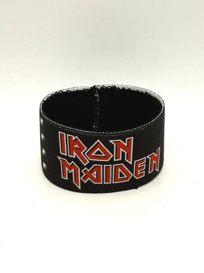 Iron Maiden Polsiera Polsino Bracciale Rock Elastico Tessuto con stampa logo