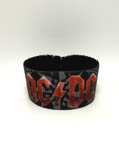 AC/DC Polsiera Polsino Bracciale Rock Elastico Tessuto con stampa logo