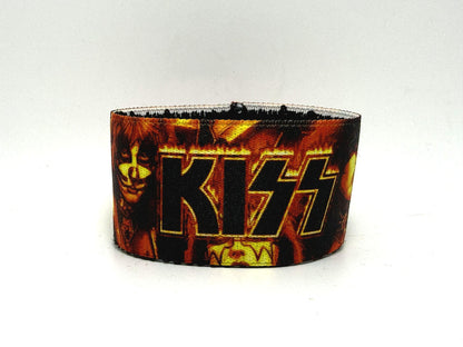 Kiss Polsiera Polsino Bracciale Rock Elastico Tessuto con stampa logo